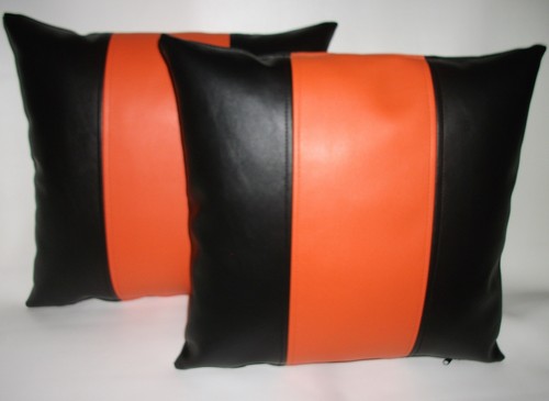 Black orange stripe faux - black,