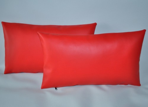 Red faux leather bolster - leather,
